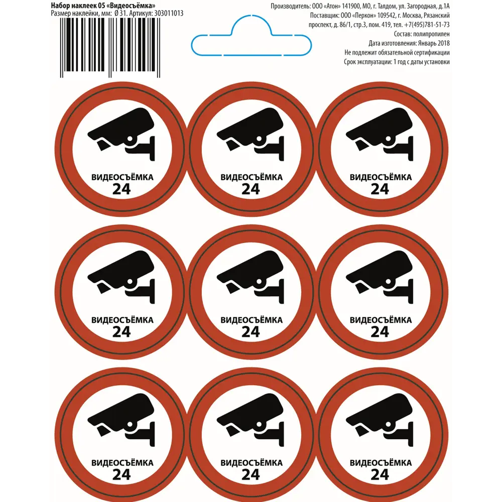 Наклейка «Видеонаблюдение» 100х100 мм пластик, 9 шт. ? купить по цене 6  ?/шт. в Ставрополе с доставкой в интернет-магазине Леруа Мерлен