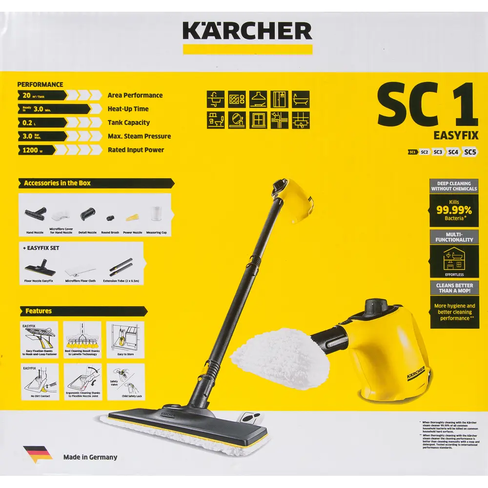 Пароочиститель Karcher SC 1 Easyfix, 1200 Вт, 3 бар ✳️ купить по цене 8606  ₽/шт. в Санкт-Петербурге с доставкой в интернет-магазине Леруа Мерлен