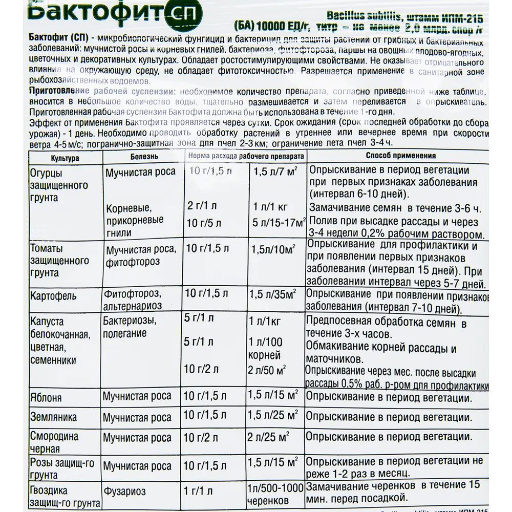 Средство для защиты растений от болезней «Бактофит СП» 10 г ✳️ купить по  цене 33 ₽/шт. в Архангельске с доставкой в интернет-магазине Леруа Мерлен