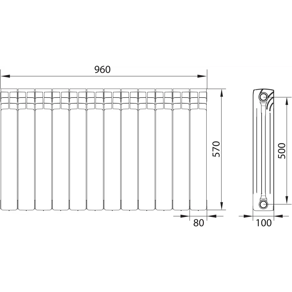 Радиатор Equation 500/100 биметалл 12 секций боковое подключение цвет белый