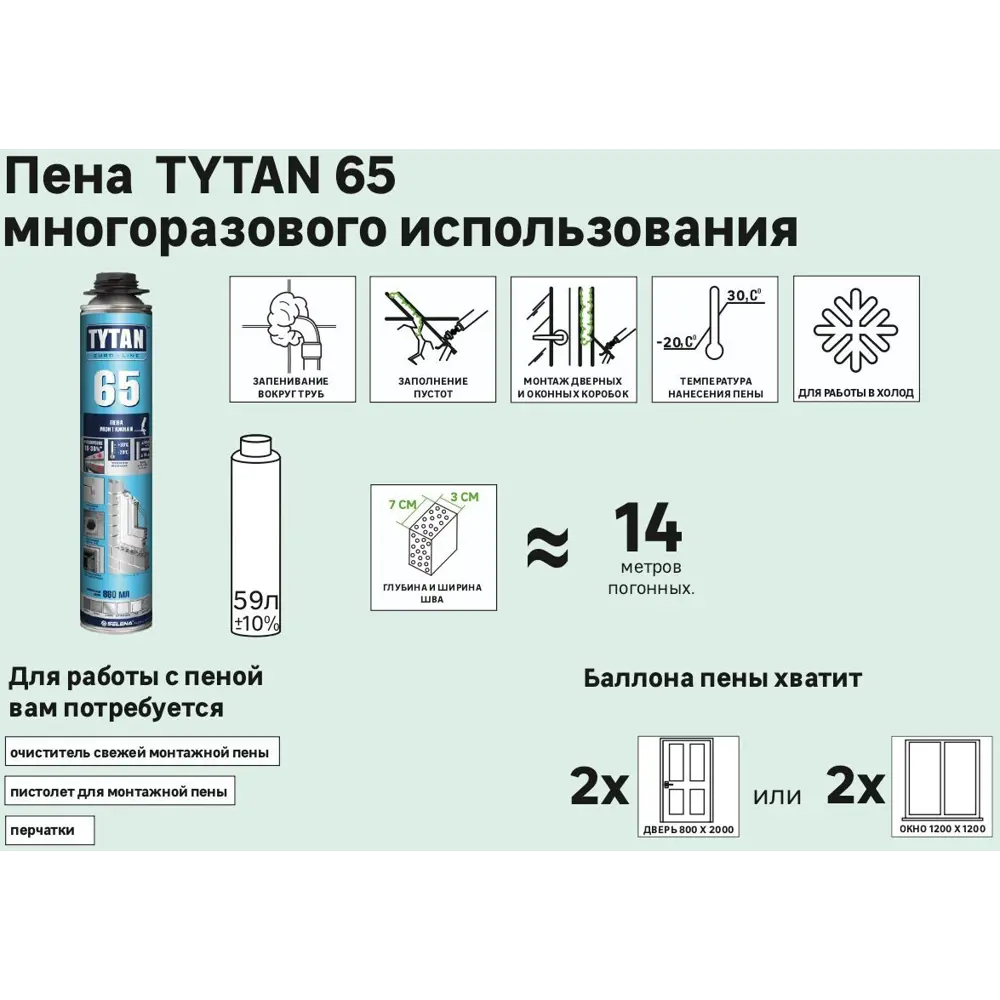 Пена монтажная пистолетная Tytan 65 860 мл по цене 854 ₽/шт. купить в  Саратове в интернет-магазине Леруа Мерлен