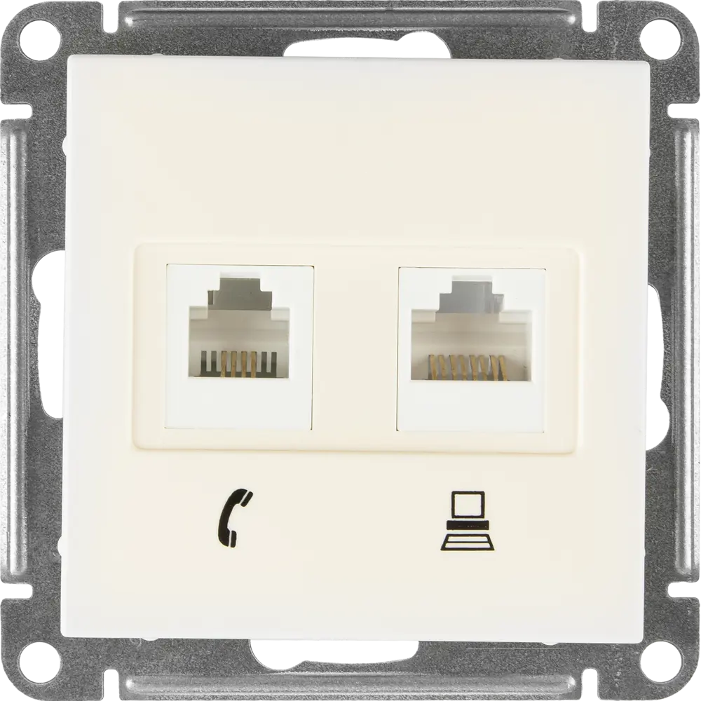 Телефонная/компьютерная розетка встраиваемая Systeme Electric W59 RJ11,  цвет слоновая кость