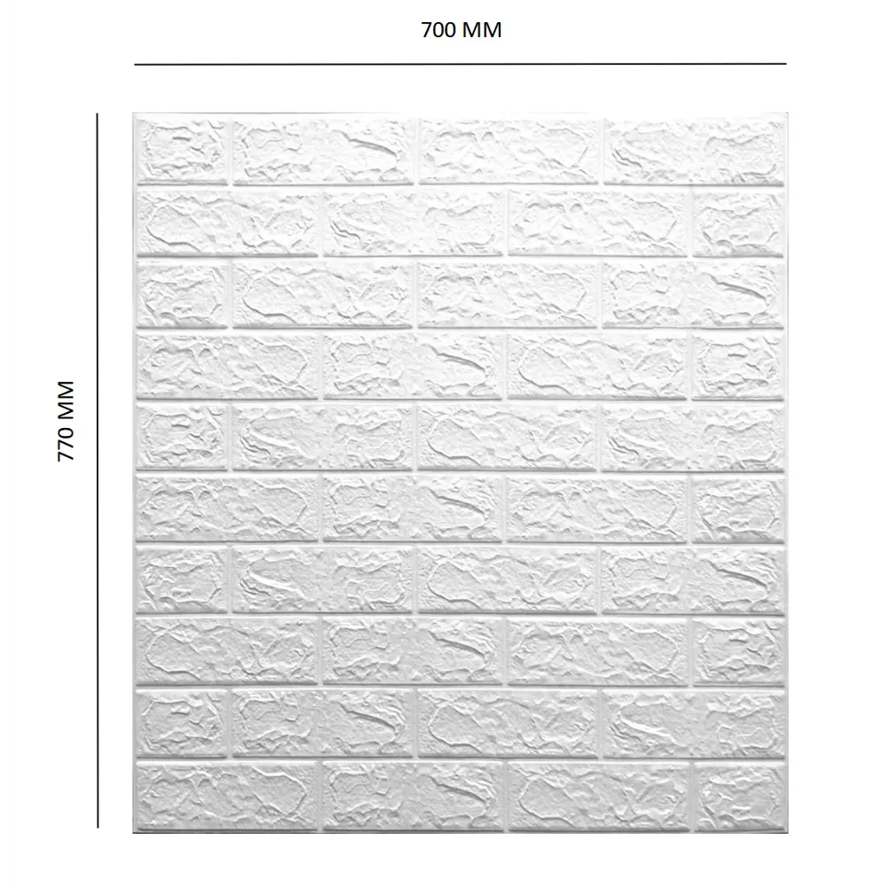 Листовая панель ПВХ самоклеящаяся мягкая 3D кирпич белый 770x700x4 мм 0.539 м²