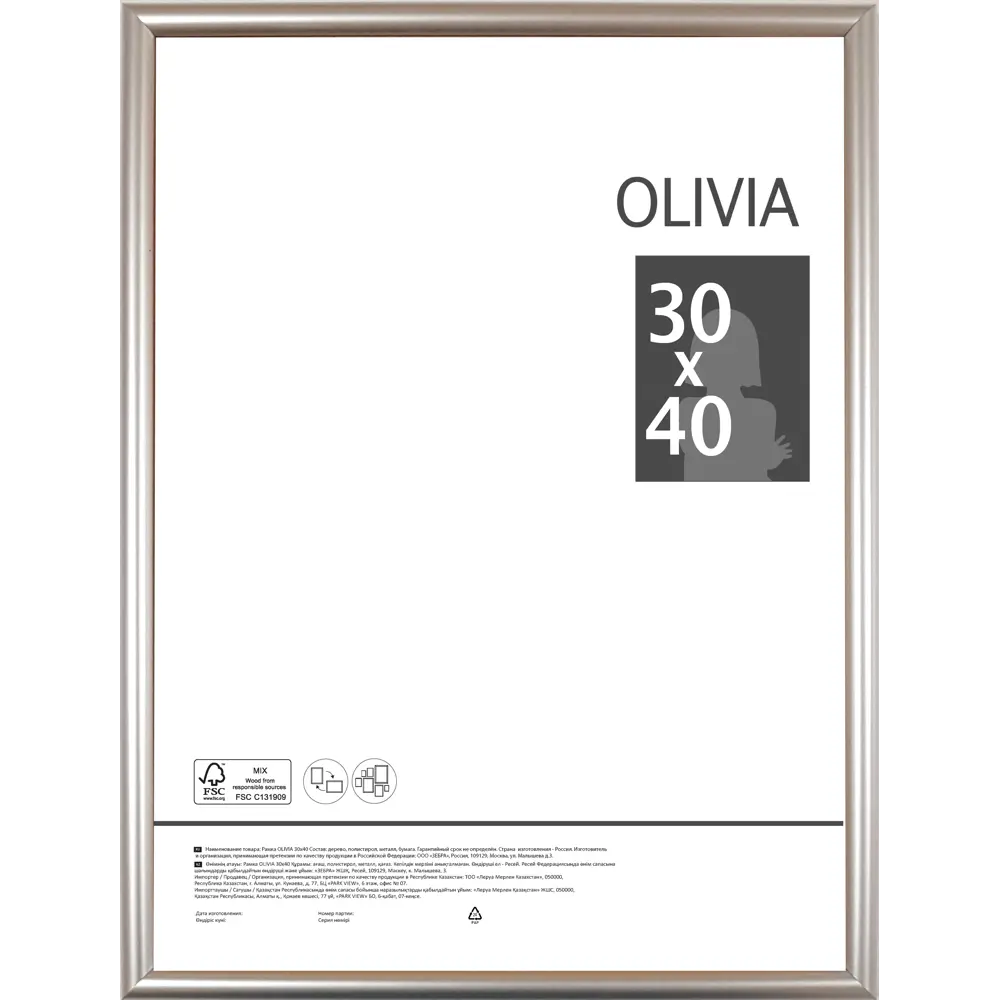 Рамка Olivia 30x40 см пластик цвет серебро ✳️ купить по цене 291 ₽/шт. в  Ставрополе с доставкой в интернет-магазине Леруа Мерлен