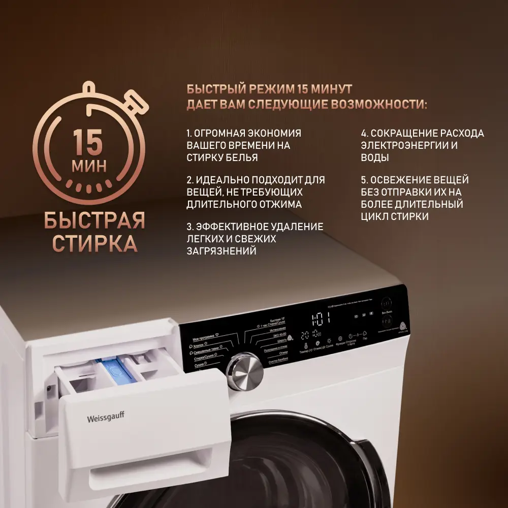 Стиральная машина Weissgauff WMD 4748 DC Inverter Steam 60x85x48 см, 8 кг,  цвет белый ✳️ купить по цене 57740 ₽/шт. в Санкт-Петербурге с доставкой в  интернет-магазине Леруа Мерлен