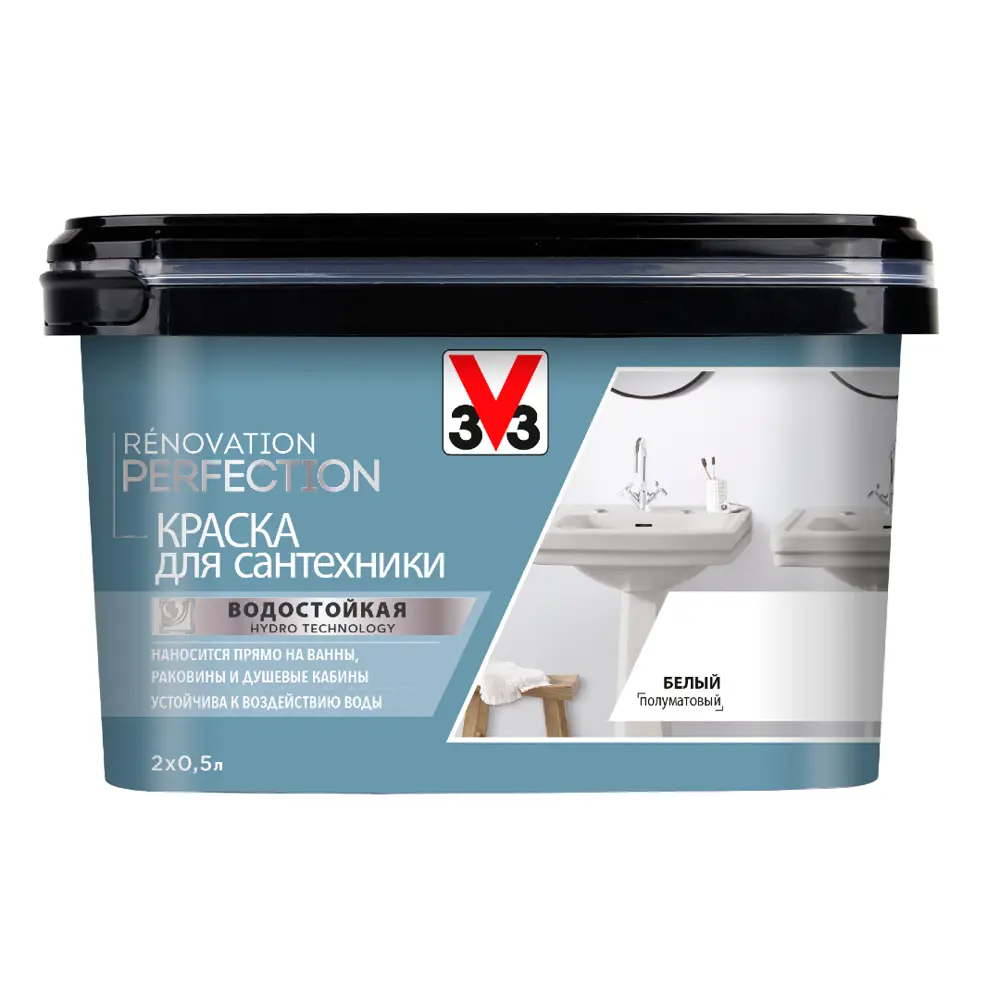 Краска для сантехники V33 RENOVATION PERFECTION с защитным покрытием 0198 1  л, цвет белый ✳️ купить по цене 6744 ₽/шт. в Москве с доставкой в ...