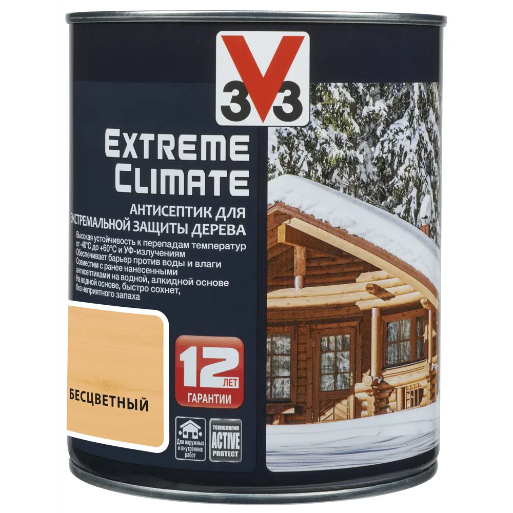 Антисептик акриловый для дерева V33 EXTREME CLIMATE полуглянец бесцветный  0.9 л ✳️ купить по цене 2850 ₽/шт. в Москве с доставкой в интернет-магазине  Леруа Мерлен