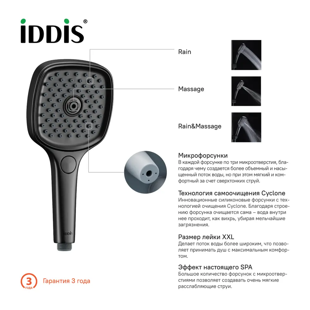 Лейка для душа черная Slide Iddis SLI3F0Bi18 ✳️ купить по цене 2310 ₽/шт. в  Казани с доставкой в интернет-магазине Леруа Мерлен