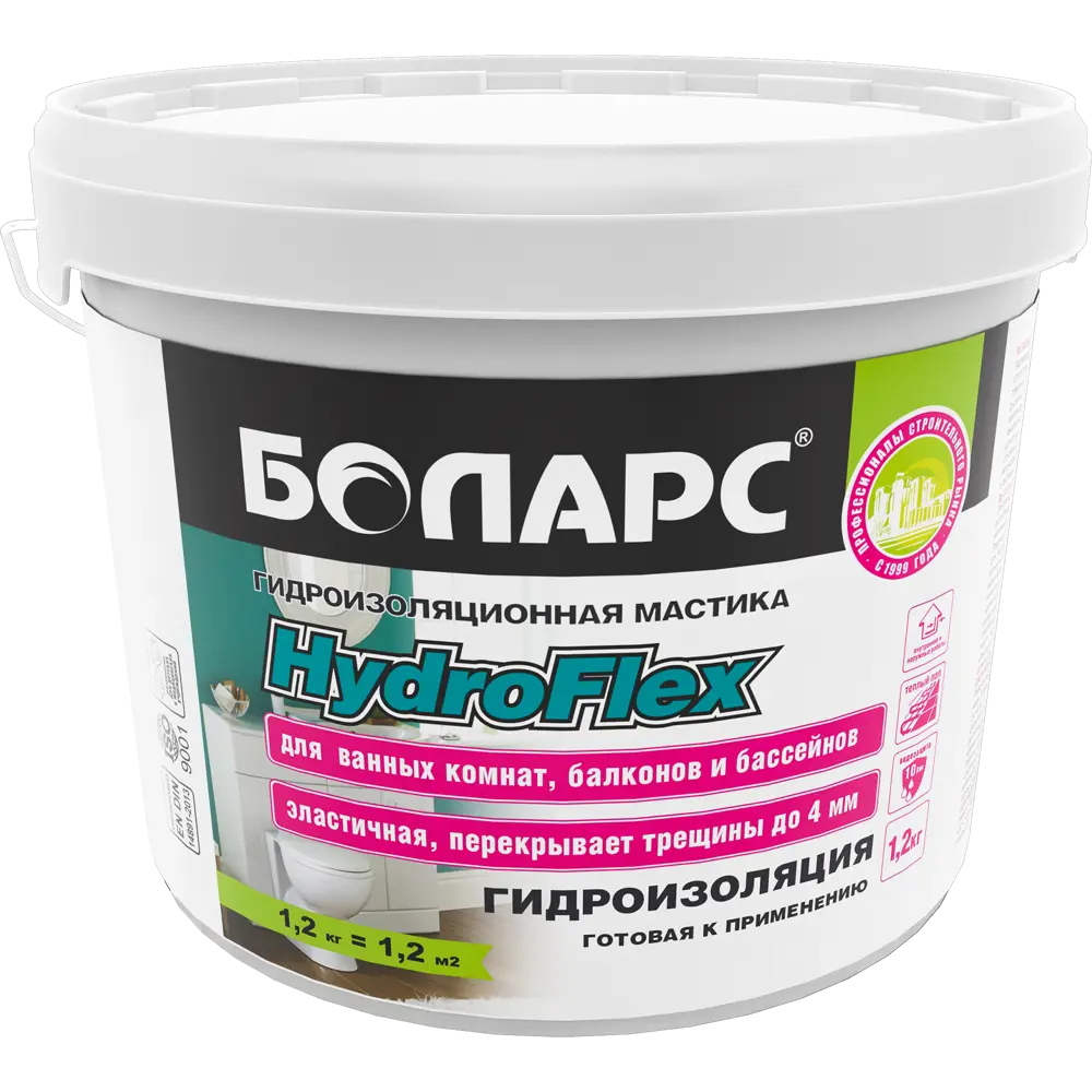 Гидроизоляция полимерная Боларс HydroFlex 1.2 кг ✳️ купить по цене 560 ₽/шт. в Омске с доставкой в интернет-магазине Лемана ПРО (Леруа Мерлен)