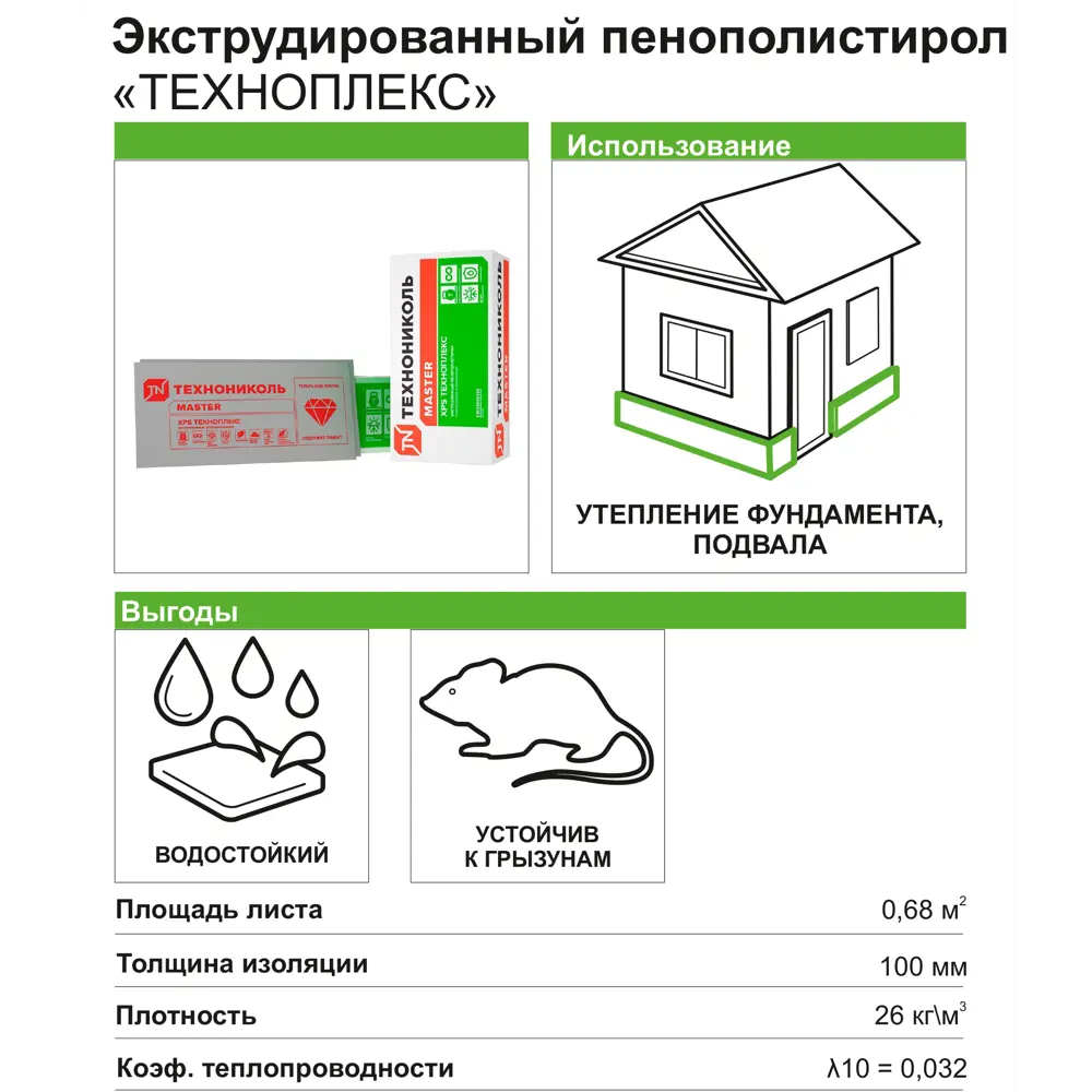 Экструдированный пенополистирол XPS 100 мм Техноплекс 580x1180 мм 0.68 м²  ✳️ купить по цене 626 ₽/шт. в Москве с доставкой в интернет-магазине Леруа  Мерлен