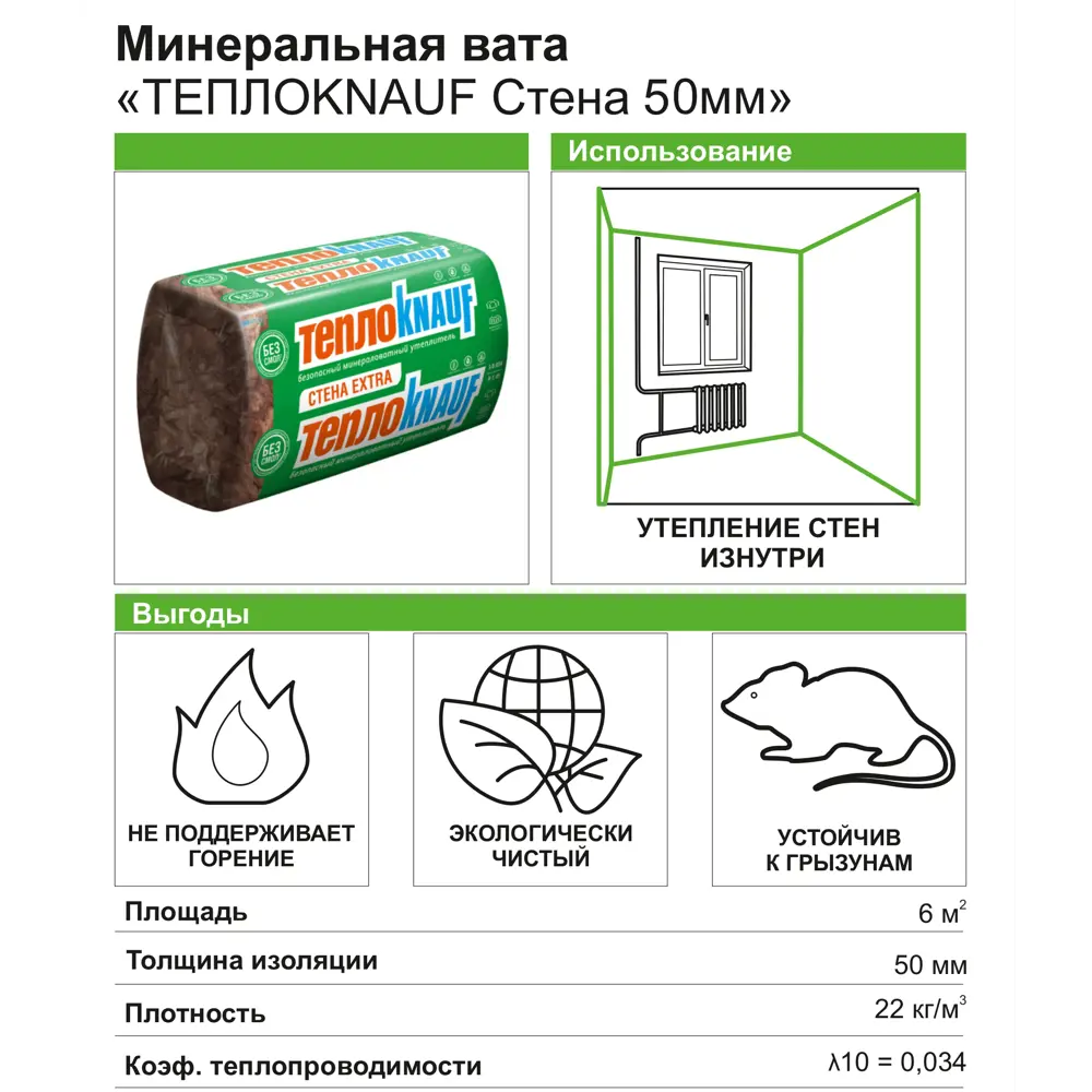 Утеплитель ТеплоKnauf Стена плита 50 мм 6 м² ✳️ купить по цене 1263 ₽/кор.  в Барнауле с доставкой в интернет-магазине Леруа Мерлен