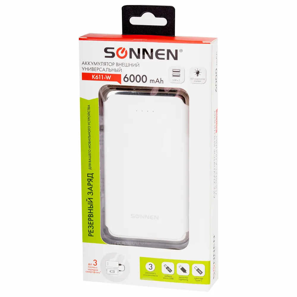 Аккумулятор внешний Sonnen Powerbank 6000 mAh, 2 USB, литий-полимерный ✳️  купить по цене 877 ₽/шт. в Ижевске с доставкой в интернет-магазине Леруа  Мерлен