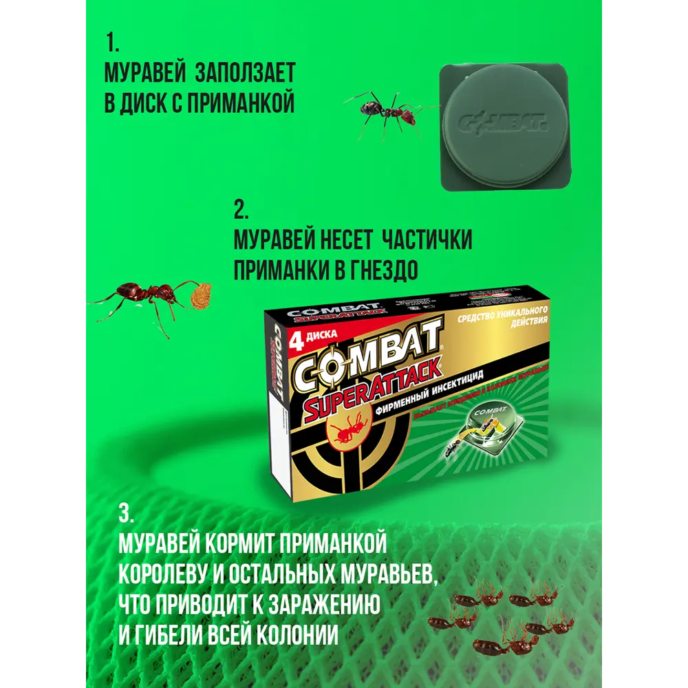 Инсектицид от муравьев Combat Super Attack 4 диска ✳️ купить по цене 264  ₽/шт. в Самаре с доставкой в интернет-магазине Леруа Мерлен