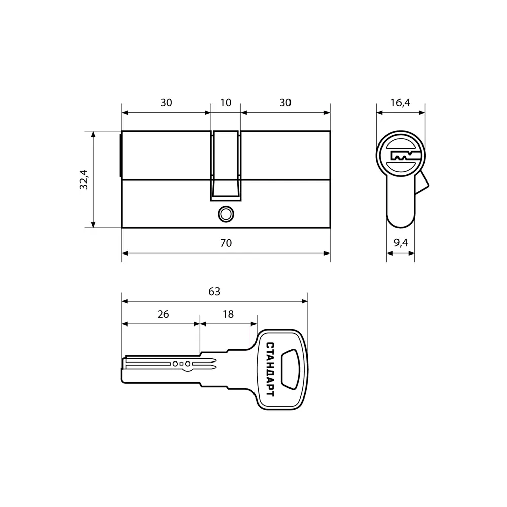 Цилиндр Стандарт Z.F.70-5K SN 30х10х30 мм ключ/ключ цвет хром ✳️ купить по  цене 348.4 ₽/шт. в Туле с доставкой в интернет-магазине Леруа Мерлен