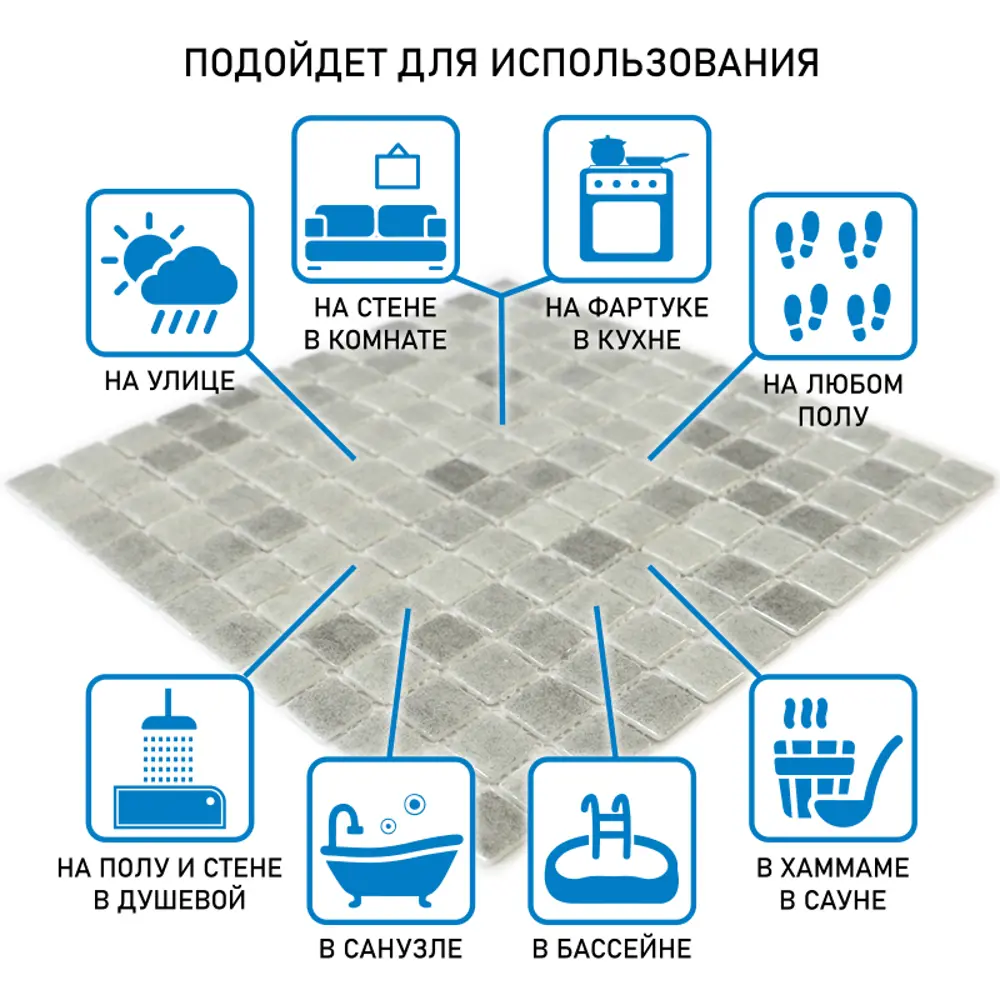 Декоративная мозаика Natural Steppa STP-GR004 31.5x31.5см стекло цвет серый ✳️ купить по цене 333 ₽/шт. в Липецке с доставкой в интернет-магазине Лемана ПРО (Леруа Мерлен)