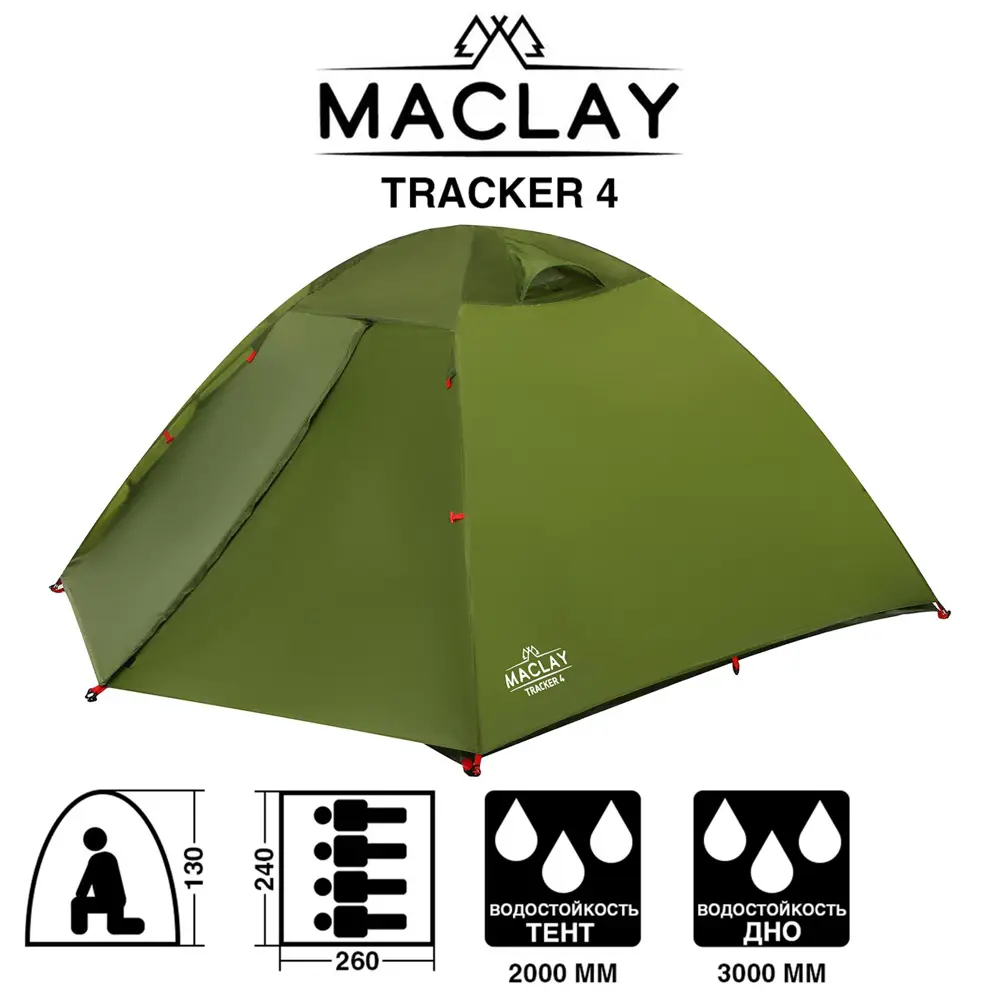 Палатка туристическая Maclay Tracker 4 260 х 240 х 130 см 4-местная ✳️  купить по цене 9349 ₽/шт. в Архангельске с доставкой в интернет-магазине  Леруа Мерлен