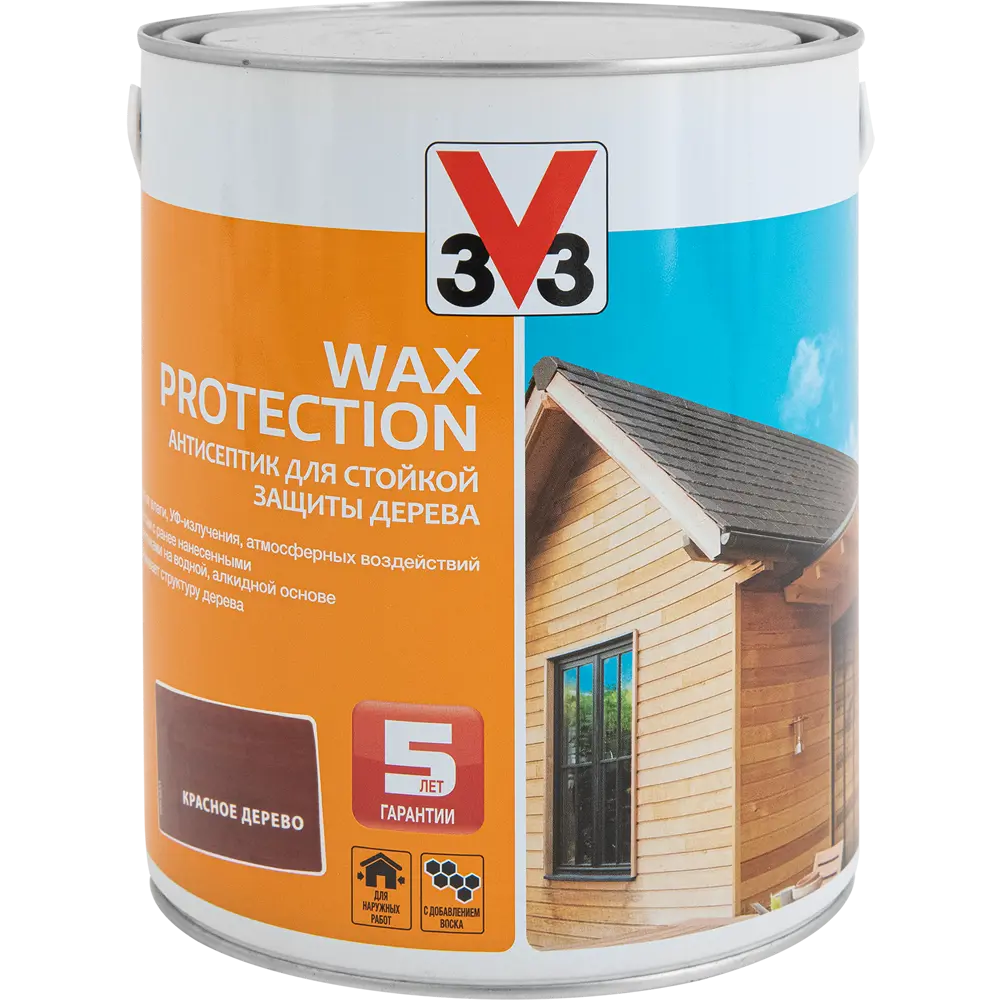 Антисептик для дерева V33 Wax Protection полуглянцевый цвет красное дерево  0.9 л ✳️ купить по цене 658 ₽/шт. в Твери с доставкой в интернет-магазине  Леруа Мерлен