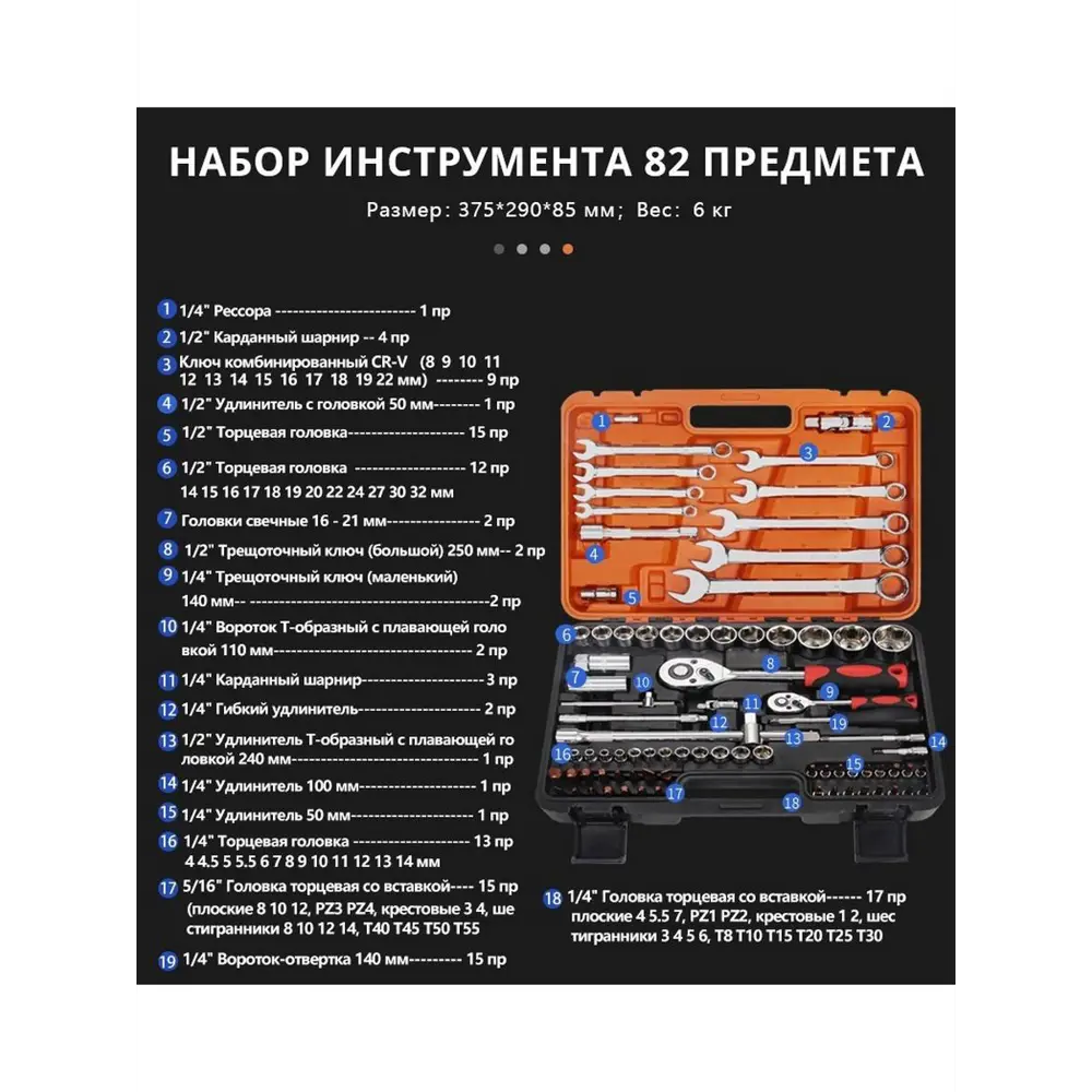 Набор инструментов для автомобиля и дома Goodking K-10082, 82 предмета ✳️  купить по цене 3893 ₽/шт. в Саратове с доставкой в интернет-магазине Леруа  Мерлен