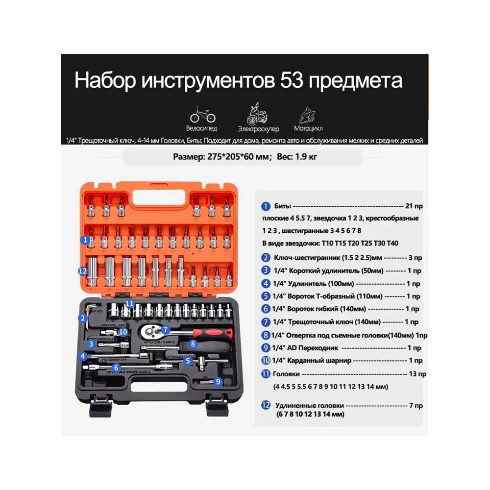 Набор инструментов для автомобиля и дома Goodking K-10053, 53 предмета ✳️  купить по цене 2302 ₽/шт. в Москве с доставкой в интернет-магазине Леруа  Мерлен