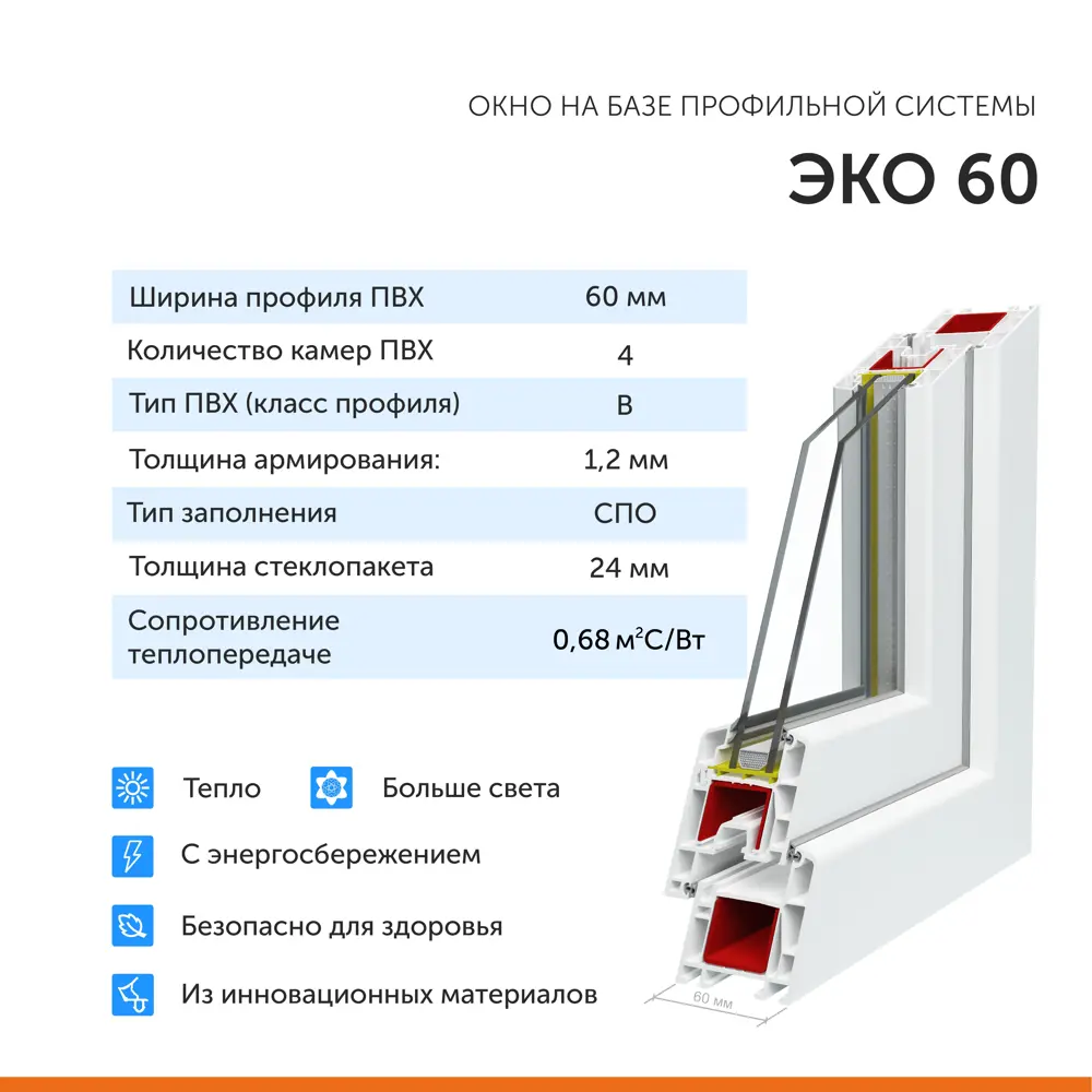 Окно ПВХ Deceuninck Eco 60 одностворчатое 60х77см однокамерный  энергосберегающий стеклопакет (с ручкой и москитной сеткой) ✳️ купить по  цене 6208 ₽/шт. в Москве с доставкой в интернет-магазине Леруа Мерлен