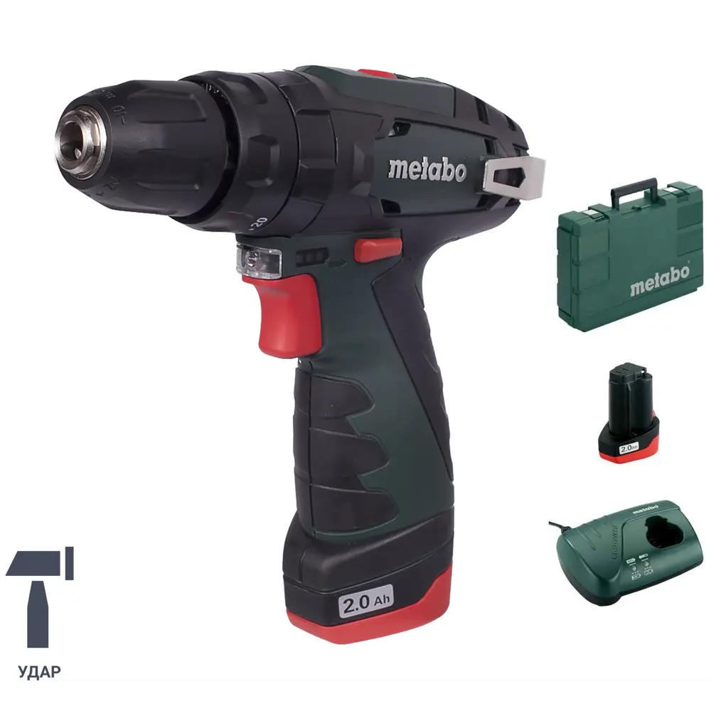 Дрель-шуруповерт аккумуляторная ударная Metabo PowerMaxx SB 600385500, 12 В  Li-ion 2x2 Ач ✳️ купить по цене 10470 ₽/шт. в Набережных Челнах с доставкой  в интернет-магазине Леруа Мерлен