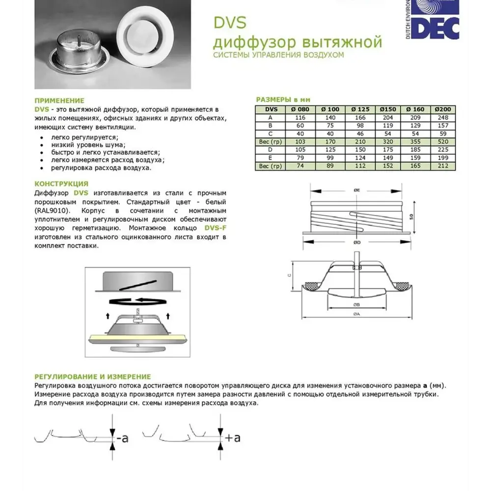 Диффузор/анемостат вытяжной DEC International DVS100 REGA D100 мм  оцинкованная сталь ✳️ купить по цене 830 ₽/шт. в Москве с доставкой в  интернет-магазине Леруа Мерлен