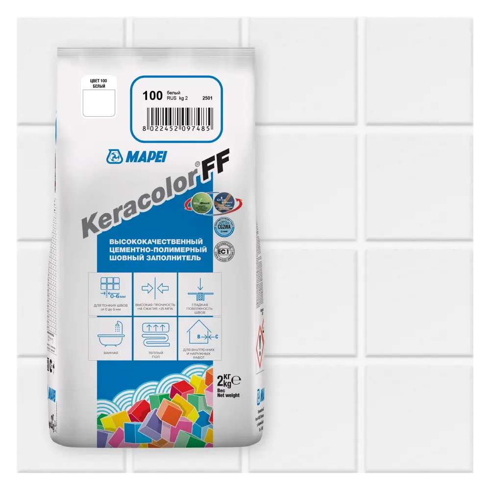 Затирка MAPEI Keracolor FF 100 белая 2 кг