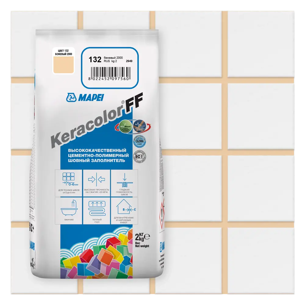 Затирка цементная Mapei Keracolor FF 132 цвет бежевый 2 кг ✳️ купить по  цене 254 ₽/шт. в Москве с доставкой в интернет-магазине Леруа Мерлен