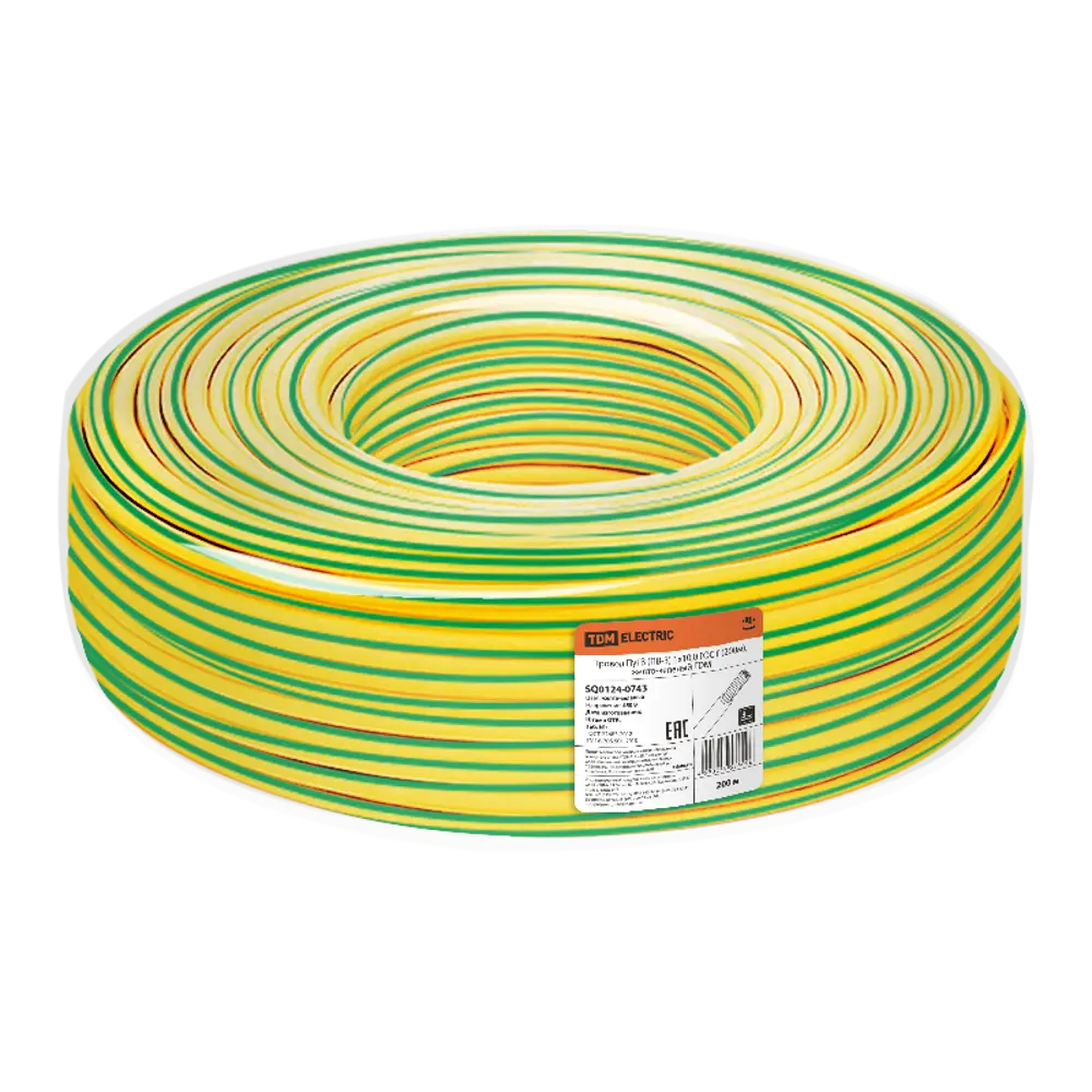 Провод TDM ПуГВ (ПВ-3) 1x10.0 200 м цвет желто-зеленый ГОСТ ✳️ купить по  цене 29018 ₽/шт. в Москве с доставкой в интернет-магазине Леруа Мерлен