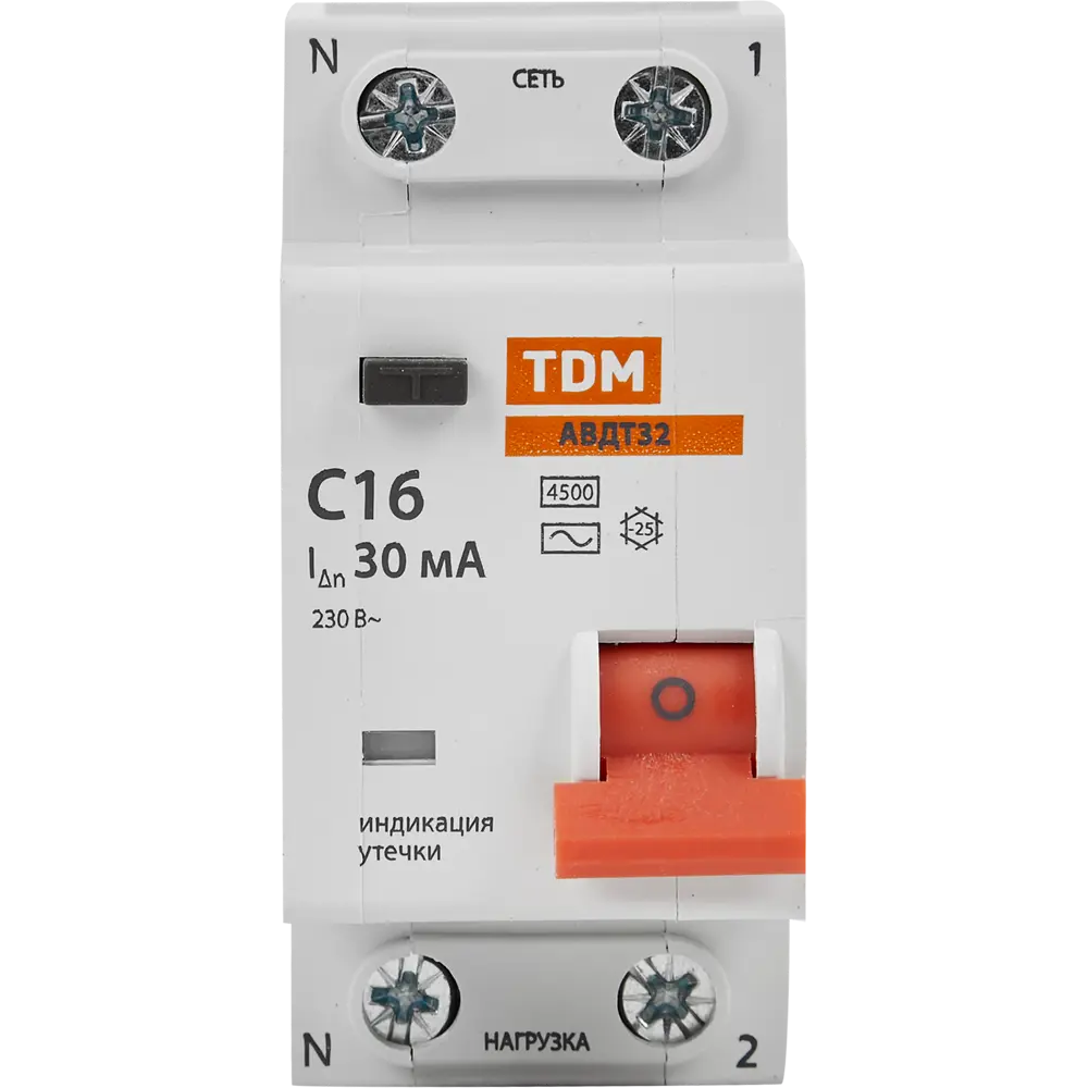 Дифференциальный автомат Tdm Electric АВДТ-32 2P C16 A 30 мА 4.5 кА AC .