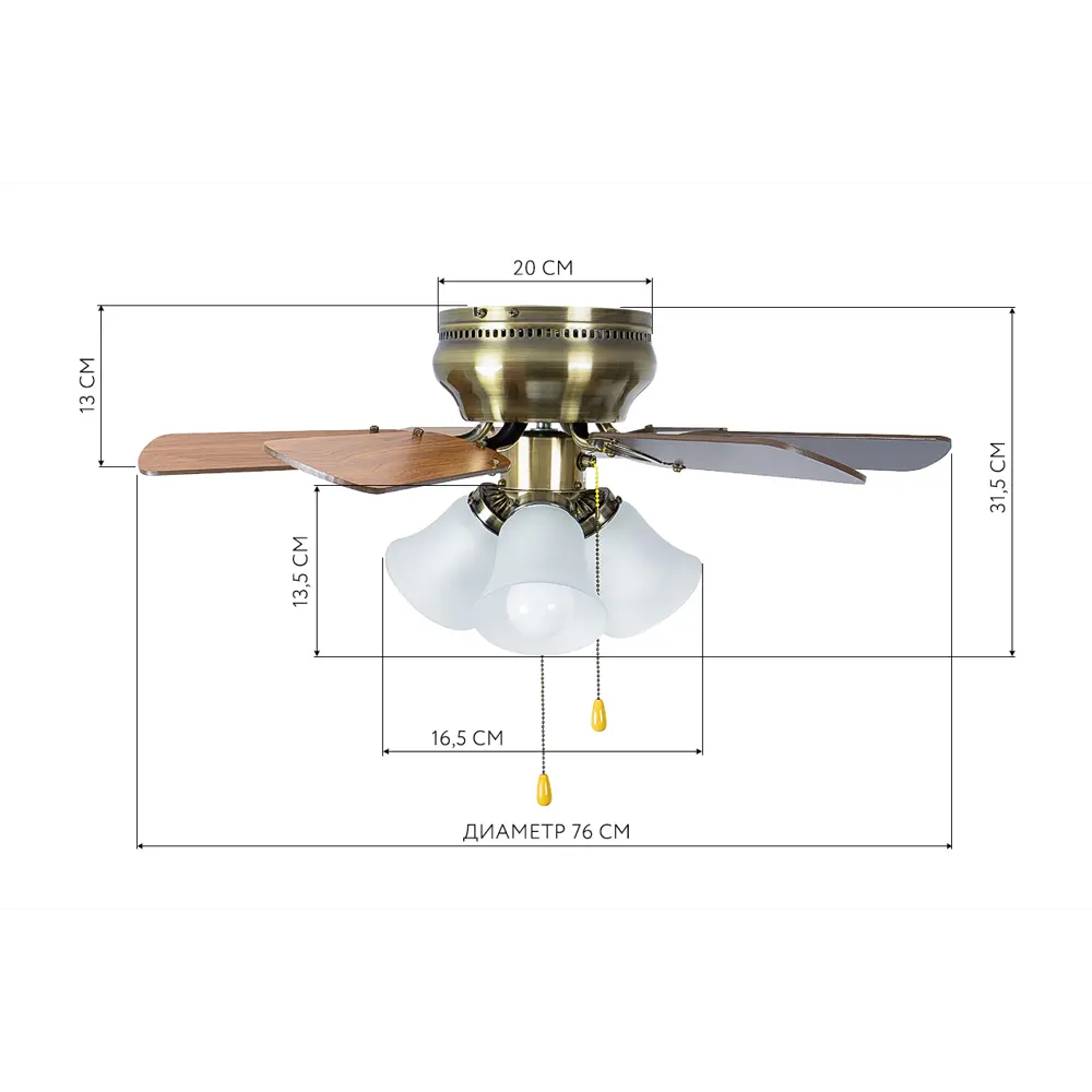 Люстра-вентилятор потолочный лопастной DREAMFAN Fast-76 72105DFN 3 лампы 25  м² освещение 13 м² вентиляция цвет золотистый ✳️ купить по цене 12950 ₽/шт.  в Кемерове с доставкой в интернет-магазине Леруа Мерлен