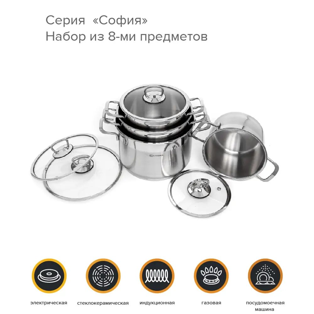 Набор кастрюль Катюша София 8 предметов ✳️ купить по цене 11277 ₽/шт. в  Челябинске с доставкой в интернет-магазине Леруа Мерлен