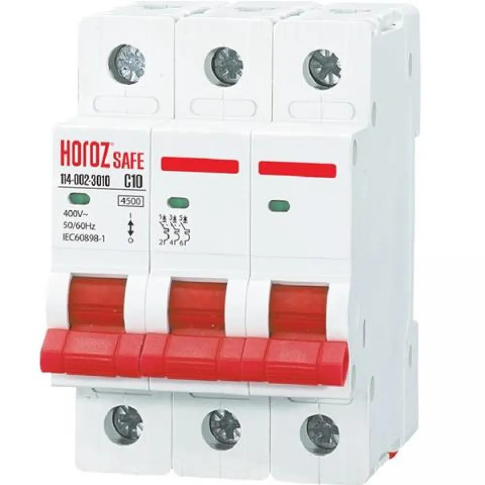 Миниатюрный автоматический выключатель тип: С 3-Польшаюсной Horoz Safe (MCB 3P C10) 114-002-3010