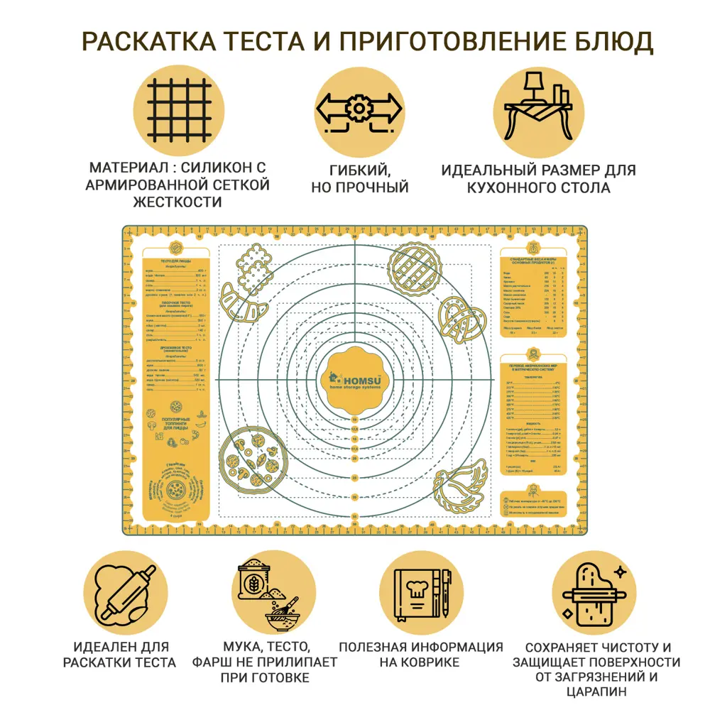 Коврик для теста 60x40x0.1 см Homsu силикон цвет желтый ✳️ купить по цене  314 ₽/шт. в Москве с доставкой в интернет-магазине Леруа Мерлен