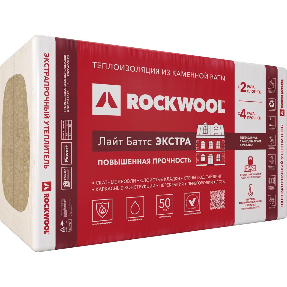 Утеплитель Rockwool Лайт баттс Экстра 100 мм 2.4 м² ✳️ купить по цене 1748  ₽/кор. в Москве с доставкой в интернет-магазине Леруа Мерлен