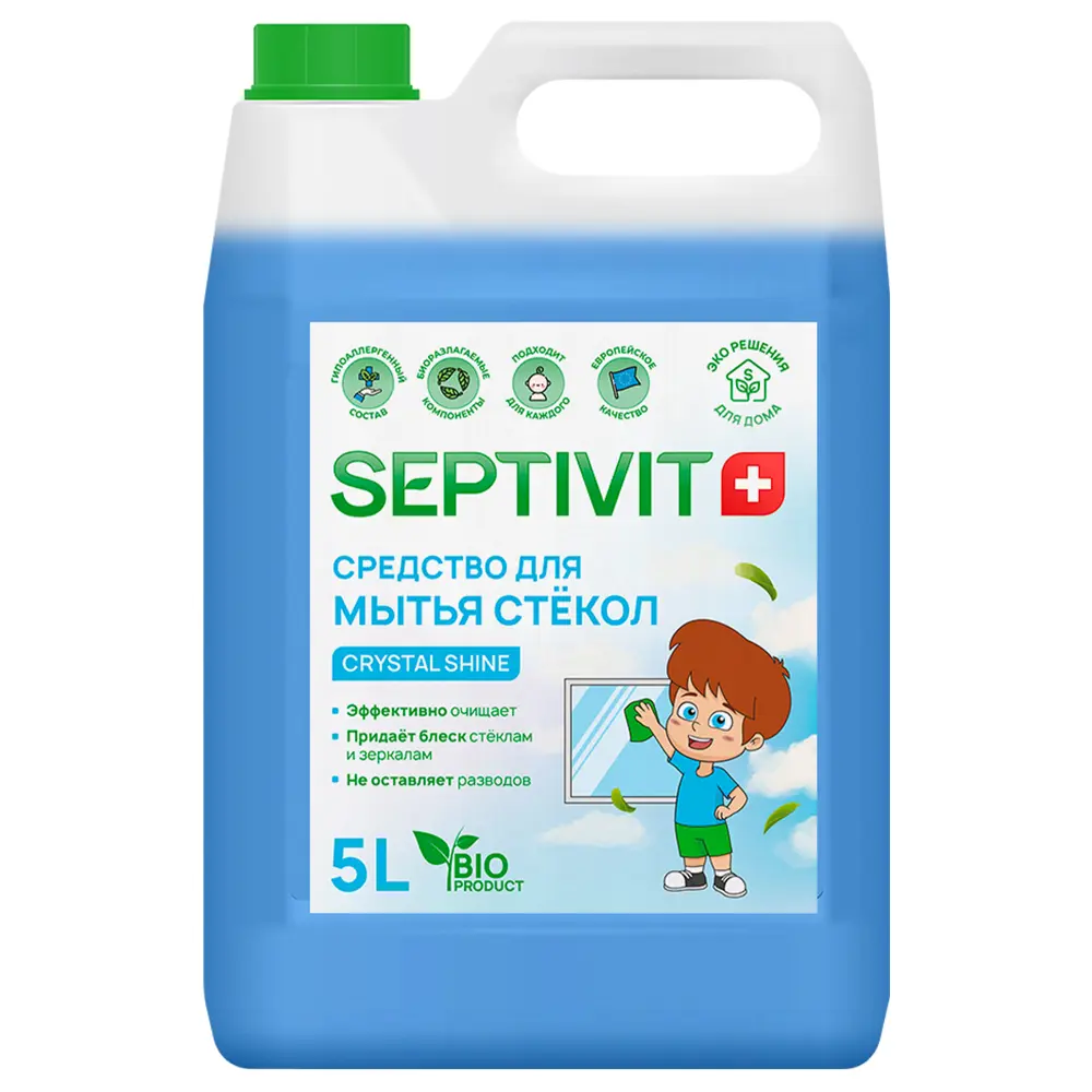 Средство для мытья стекол и зеркал Septivit Crystal Shine SPTV_glass_shine  5 л ✳️ купить по цене 584.1 ₽/шт. в Москве с доставкой в интернет-магазине  Леруа Мерлен