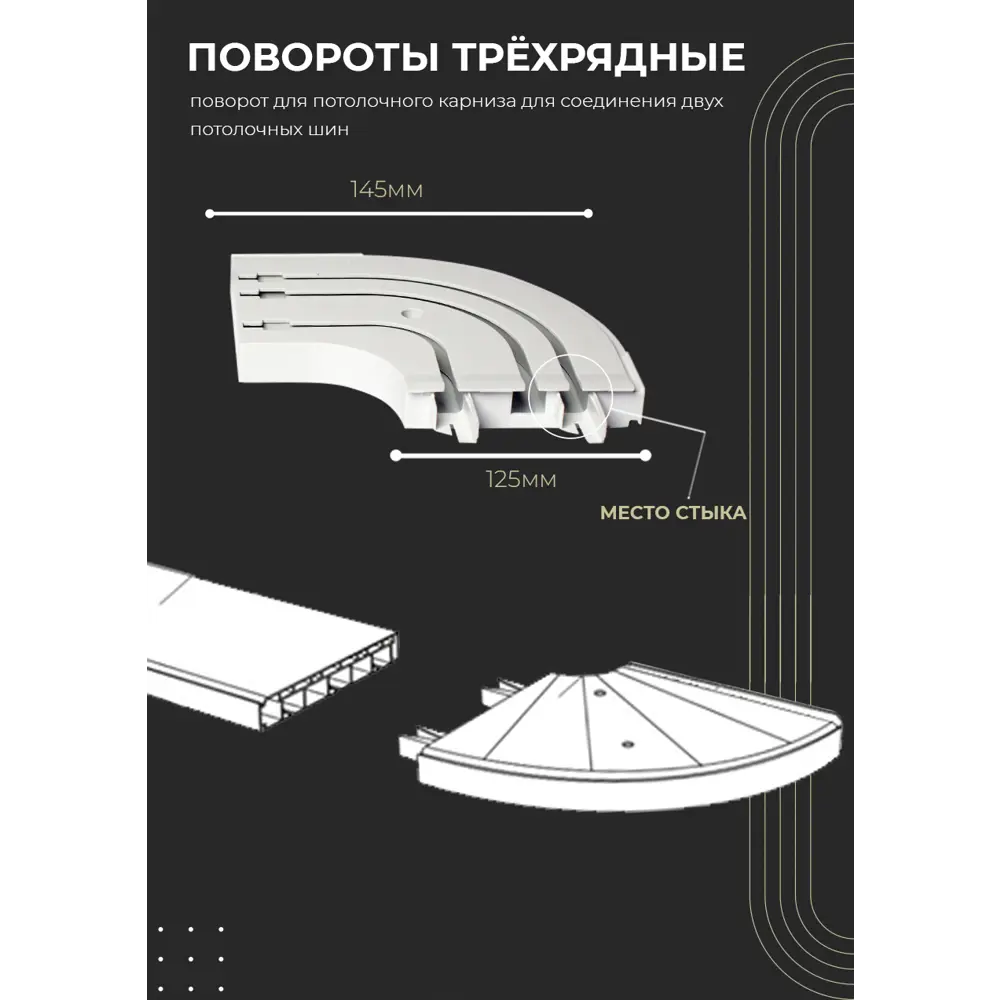 Карниз шинный трехрядный из ПВХ цельный ПоставщикоФФ общая длина 145 см  белый, в комплекте с поворотами ✳️ купить по цене 789 ₽/шт. в  Ростове-на-Дону ...