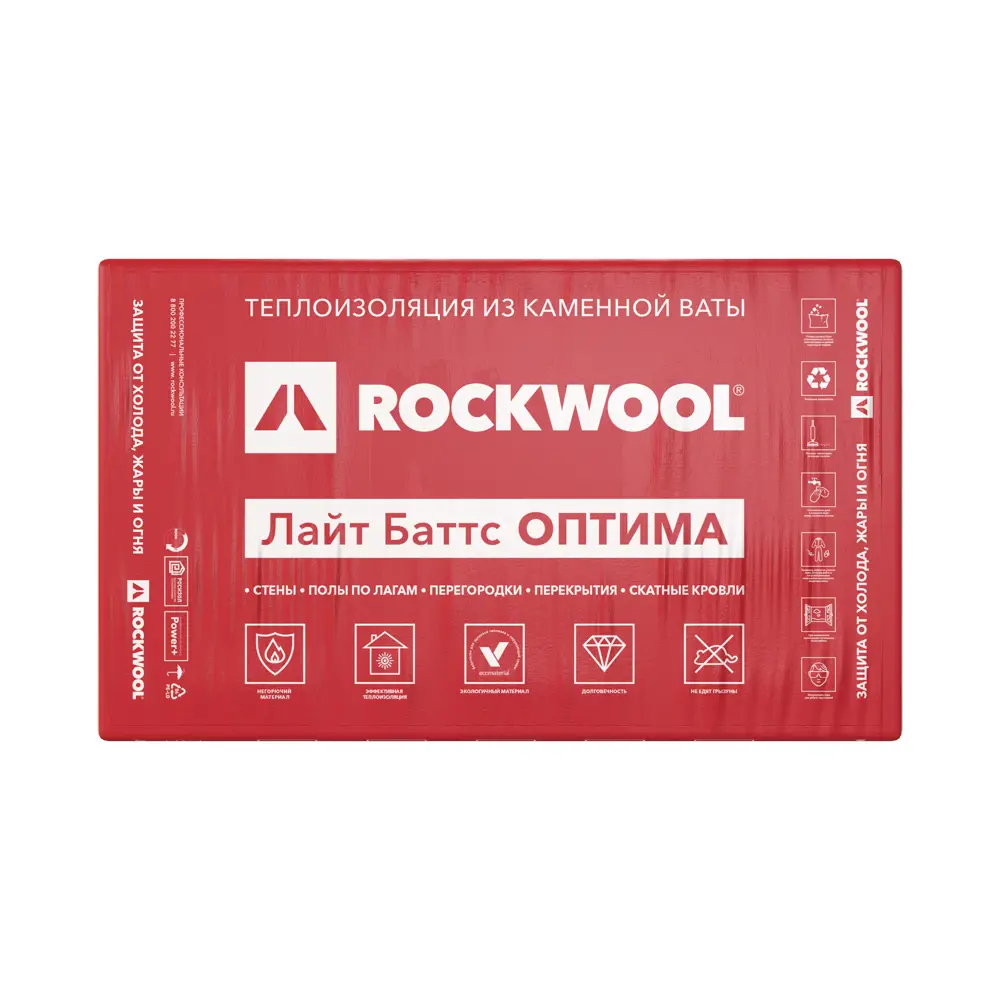 Утеплитель Rockwool Лайт Баттс Оптима 100 мм 3 м² ✳️ купить по цене 1440  ₽/шт. в Москве с доставкой в интернет-магазине Леруа Мерлен