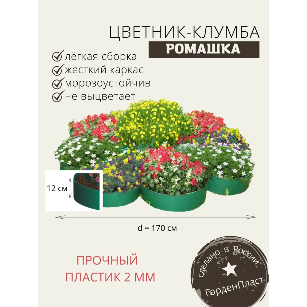 Цветник ГарденПласт Ромашка пластиковый 170х12см ✳️ купить по цене 3300  ₽/шт. в Петрозаводске с доставкой в интернет-магазине Леруа Мерлен