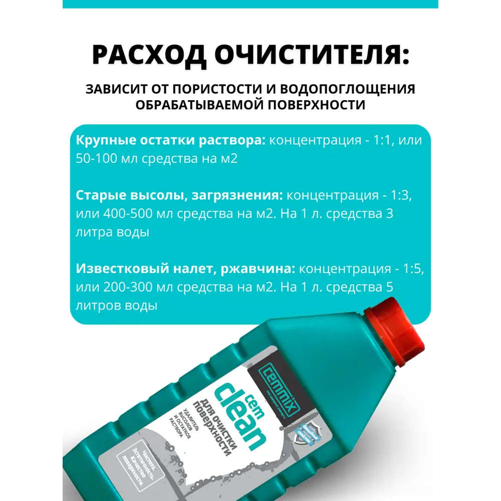 Удалитель высолов и остатков раствора Cemmix CemClean, 1 л ✳️ купить по  цене 378 ₽/шт. в Иркутске с доставкой в интернет-магазине Леруа Мерлен