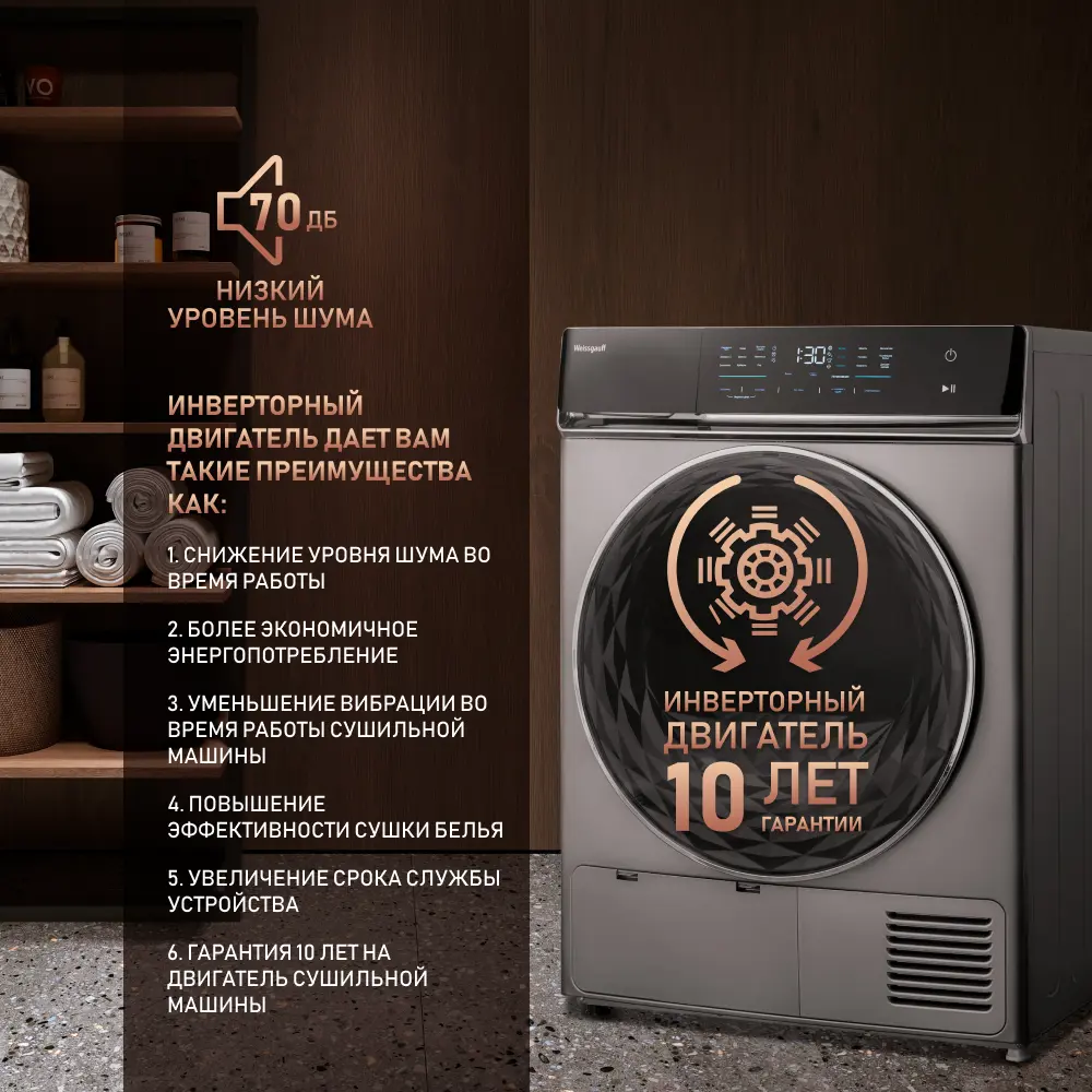 Сушильная машина с инвертором Weissgauff WD 879 Diamond Heat Pump по цене  81590 ₽/шт. купить в Архангельске в интернет-магазине Леруа Мерлен