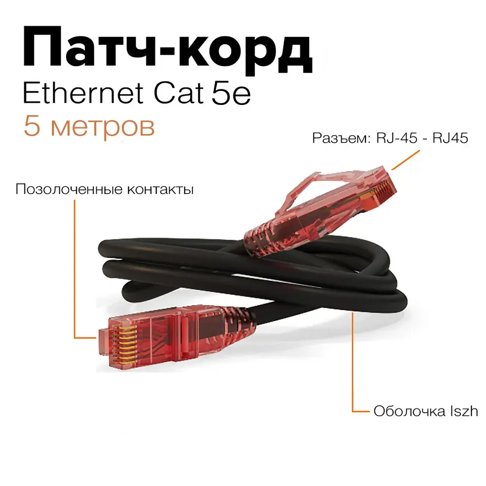 Патч-корд Hyperline PC-LPM-UTP-RJ45-RJ45-C5e-5M-LSZH-BK U/UTP Cat.5е LSZH 5  м ✳️ купить по цене 898 ₽/шт. в Москве с доставкой в интернет-магазине  Леруа Мерлен