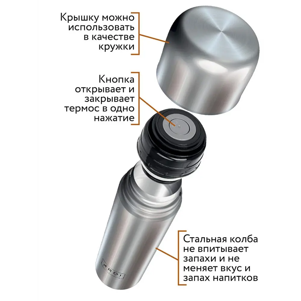 Термос 1000 мл Ardi Kuche TR2-1000 нержавеющая сталь цвет серый ✳️ купить  по цене 491 ₽/шт. в Москве с доставкой в интернет-магазине Леруа Мерлен