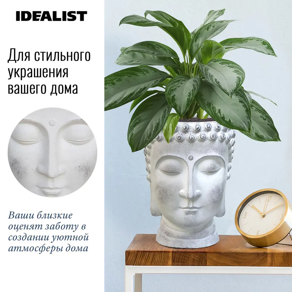 Кашпо Голова Будды Idealist lite 25 см 8.4 л искусственный камень белый ✳️  купить по цене 4400 ₽/шт. в Москве с доставкой в интернет-магазине Леруа  Мерлен