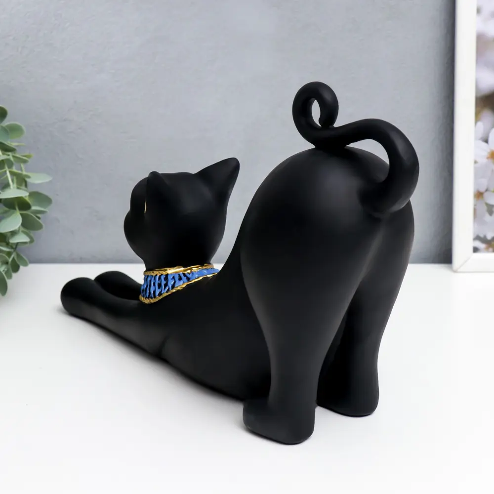 Сувенир интерьерный Чёрная кошка с синим ожерельем потягивается 19x9x34  см по цене 2169 ₽/шт. купить в Набережных Челнах в интернет-магазине Леруа  Мерлен