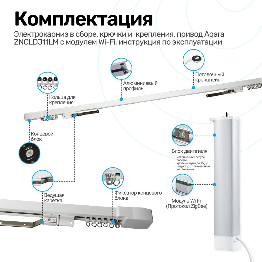 Умный электрокарниз для раздвижных штор Aqara с мотором ZNCLDJ11LM Zigbee  220 в. 3 м Раздвижка от центра (мотор справа) по цене 18810 ₽/шт. купить в  Челябинске в интернет-магазине Леруа Мерлен