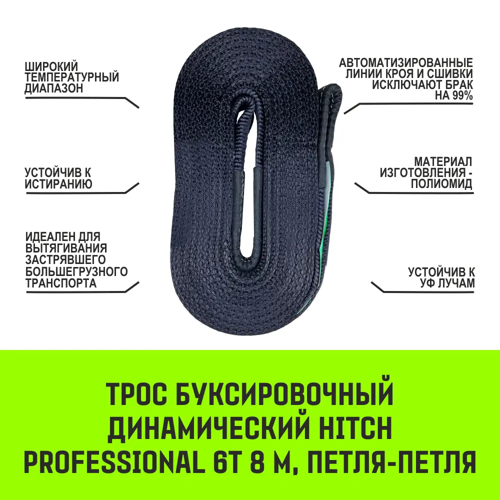 Трос буксировочный динамический HITCH PROFESSIONAL Лента для авто до 13 т 8  м петля-петля (строп динамический) ✳️ купить по цене 15787 ₽/шт. в Саранске  с доставкой в интернет-магазине Леруа Мерлен