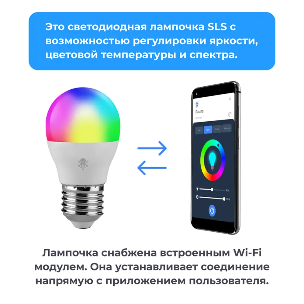 Умная светодиодная лампа SLS-LED-04WFWH E27 220-240 В 5 Вт груша матовая  400 Лм RGB управление со смартфона ✳️ купить по цене 890 ₽/шт. в Саранске с  доставкой в интернет-магазине Леруа Мерлен