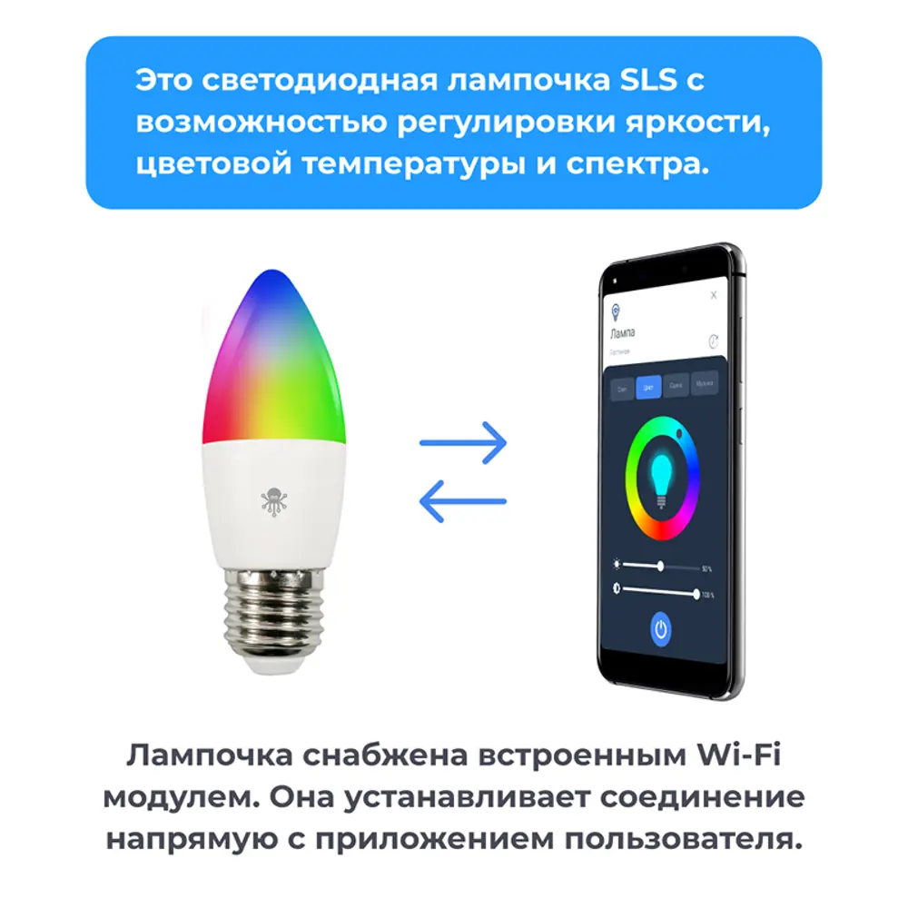 Набор умных ламп светодиодных SLS-LED-06WFWH E27 220-240 В 5 Вт свеча матовая 470 Лм RGB управление смартфон WiFi модуль smart лампа 3 шт ✳️ купить по цене 2100 ₽/шт. в Москве с