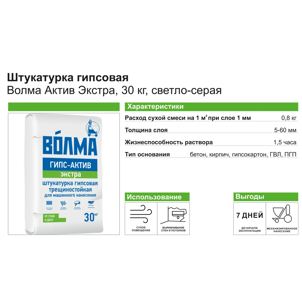 Штукатурка гипсовая Волма Актив Экстра 30 кг ✳️ купить по цене 397 ₽/шт. в  Волгограде с доставкой в интернет-магазине Леруа Мерлен